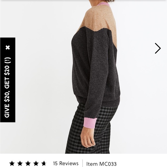 Madewell colorblock yoke pullover faux off shoulder sweater - Picture 3 of 13